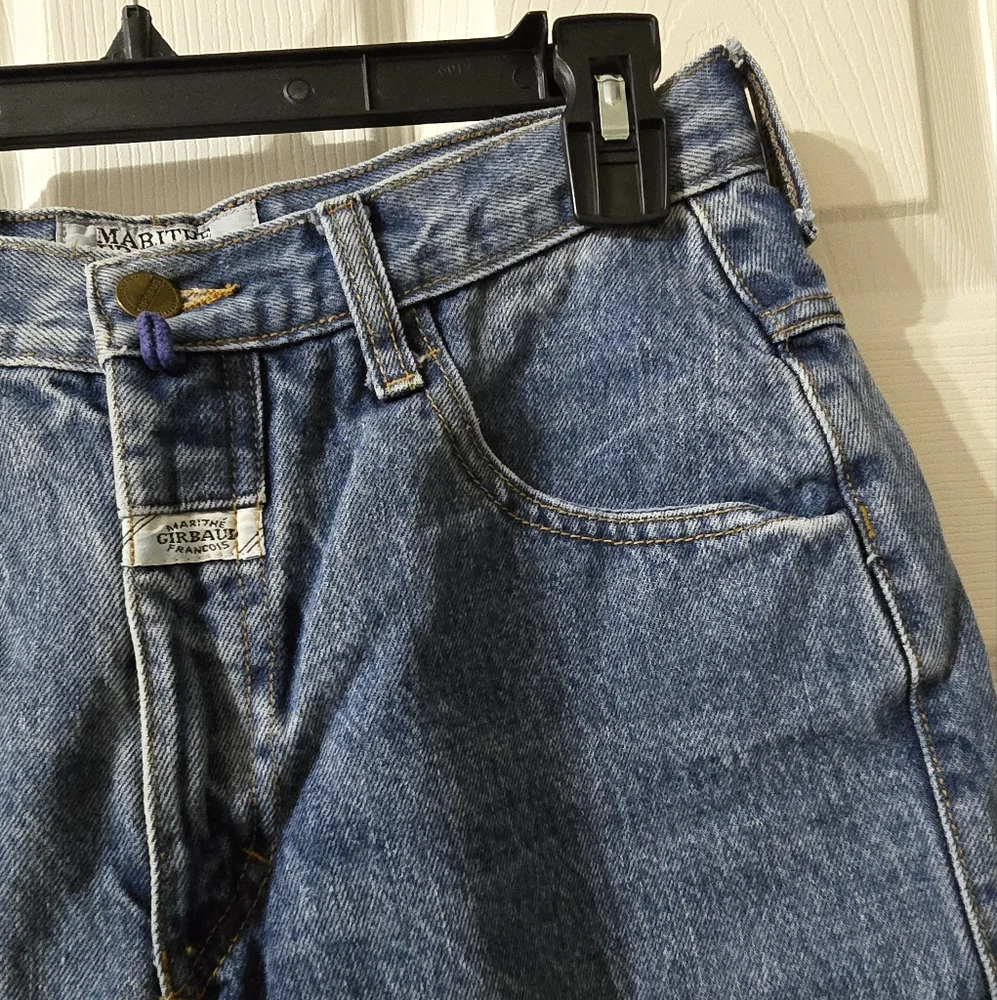 Vintage 90s Marithe Francois Girbaud Femme Stonewash Denim Long Cut-Off Shorts.